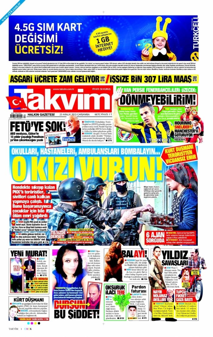 Gazete manşetleri (23 Aralık 2015)