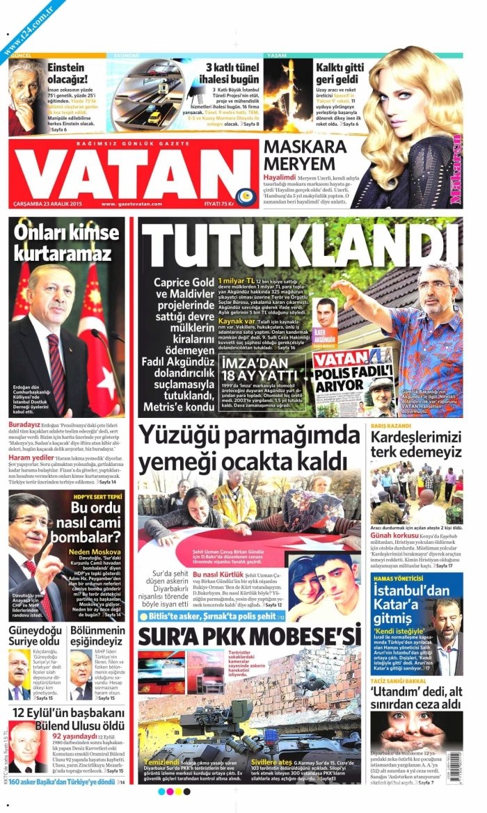 Gazete manşetleri (23 Aralık 2015)