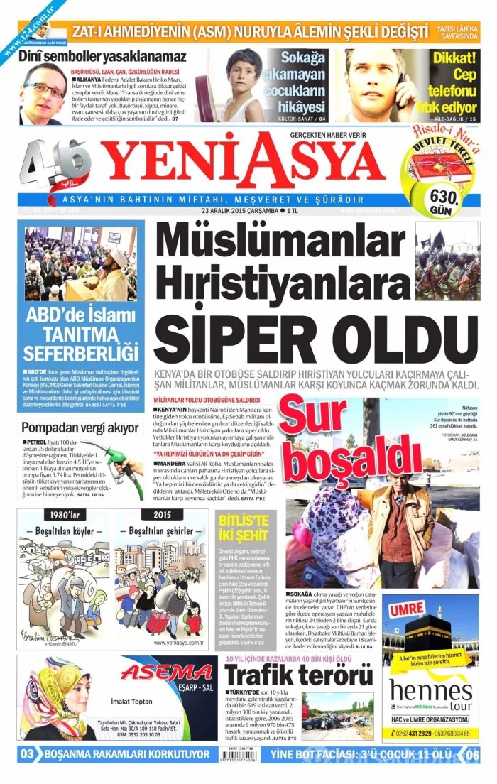 Gazete manşetleri (23 Aralık 2015)