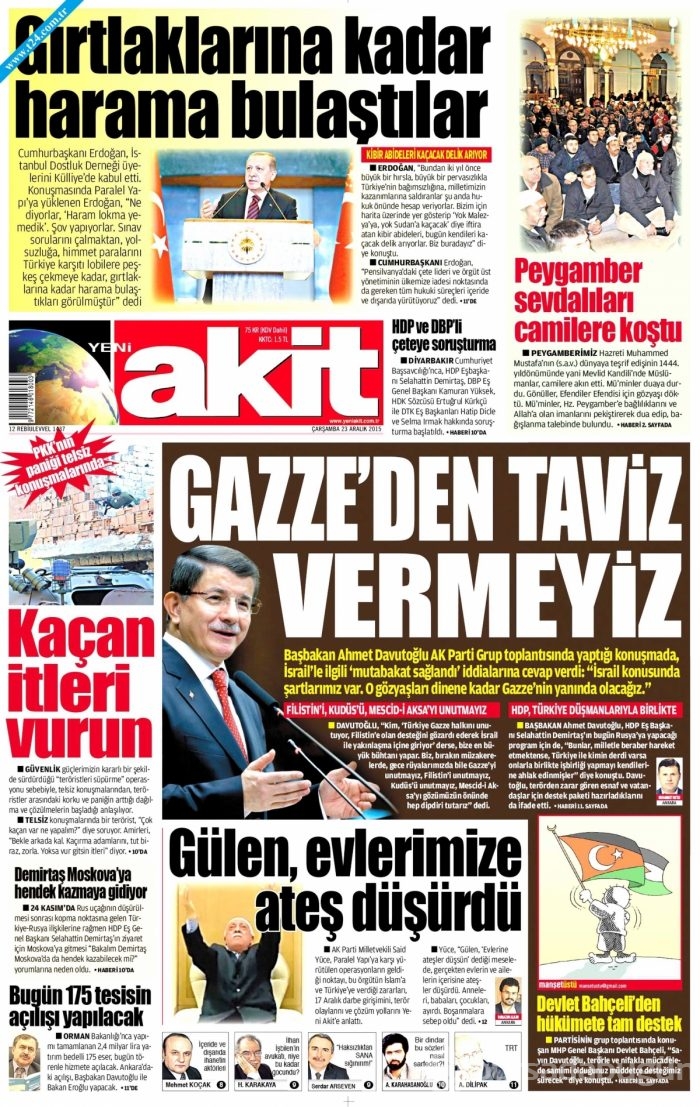 Gazete manşetleri (23 Aralık 2015)