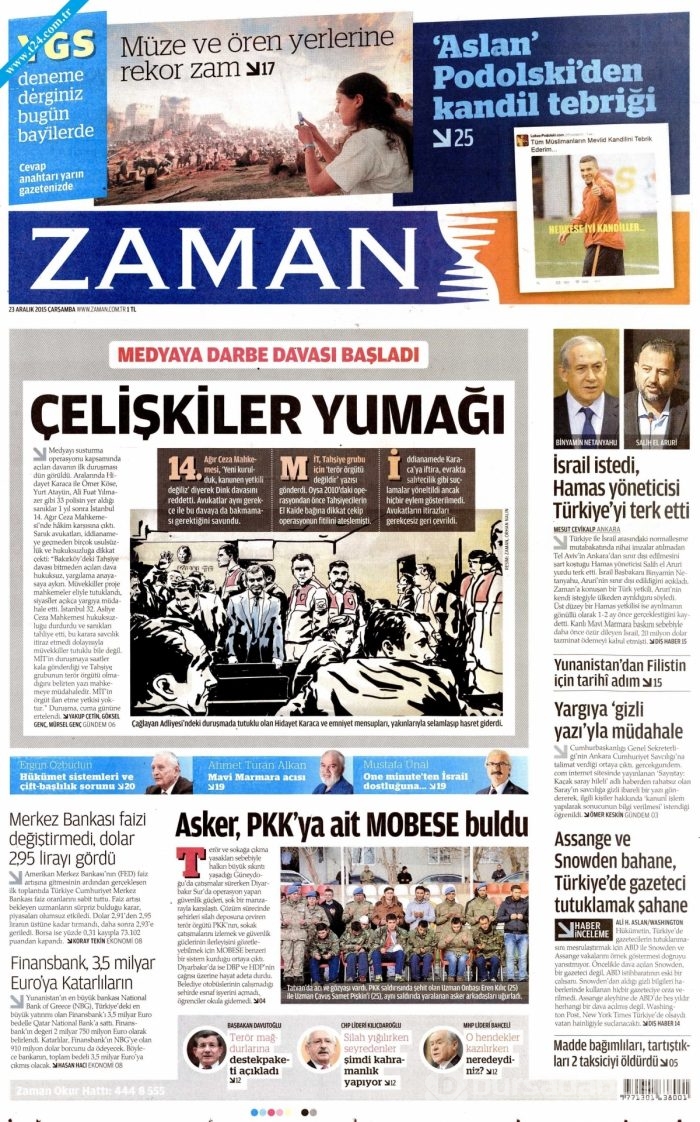 Gazete manşetleri (23 Aralık 2015)