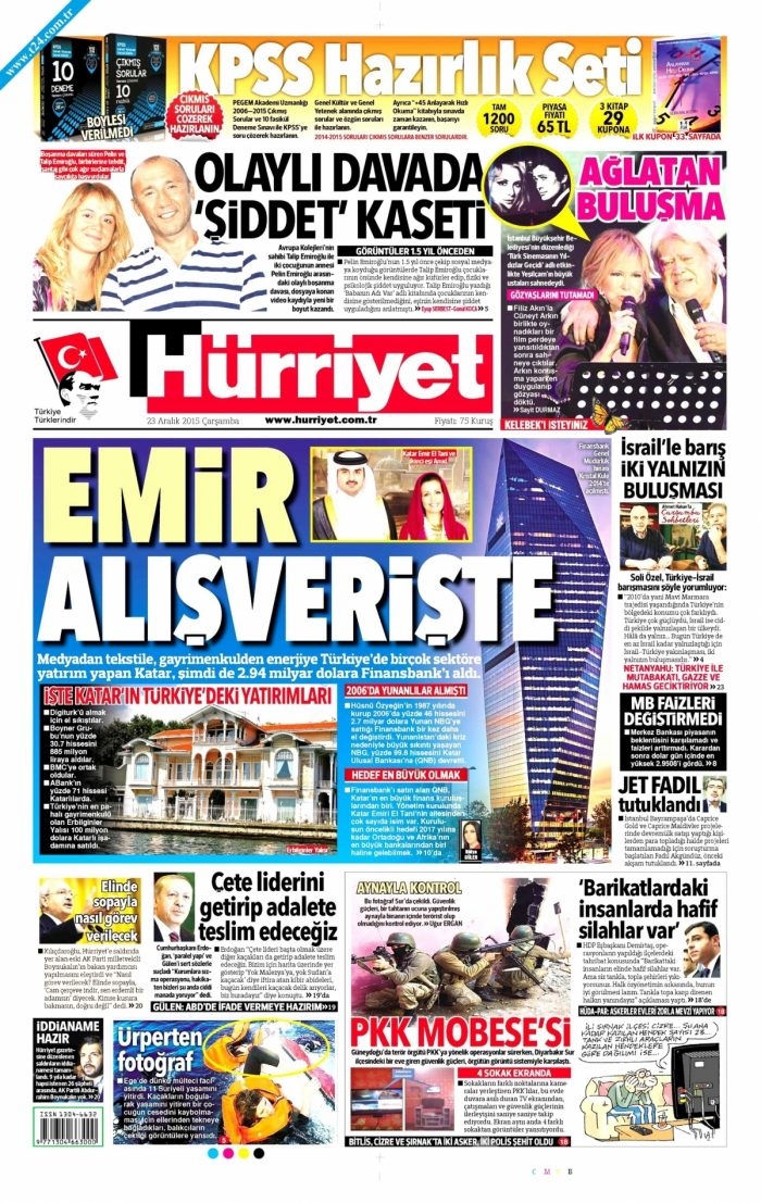Gazete manşetleri (23 Aralık 2015)