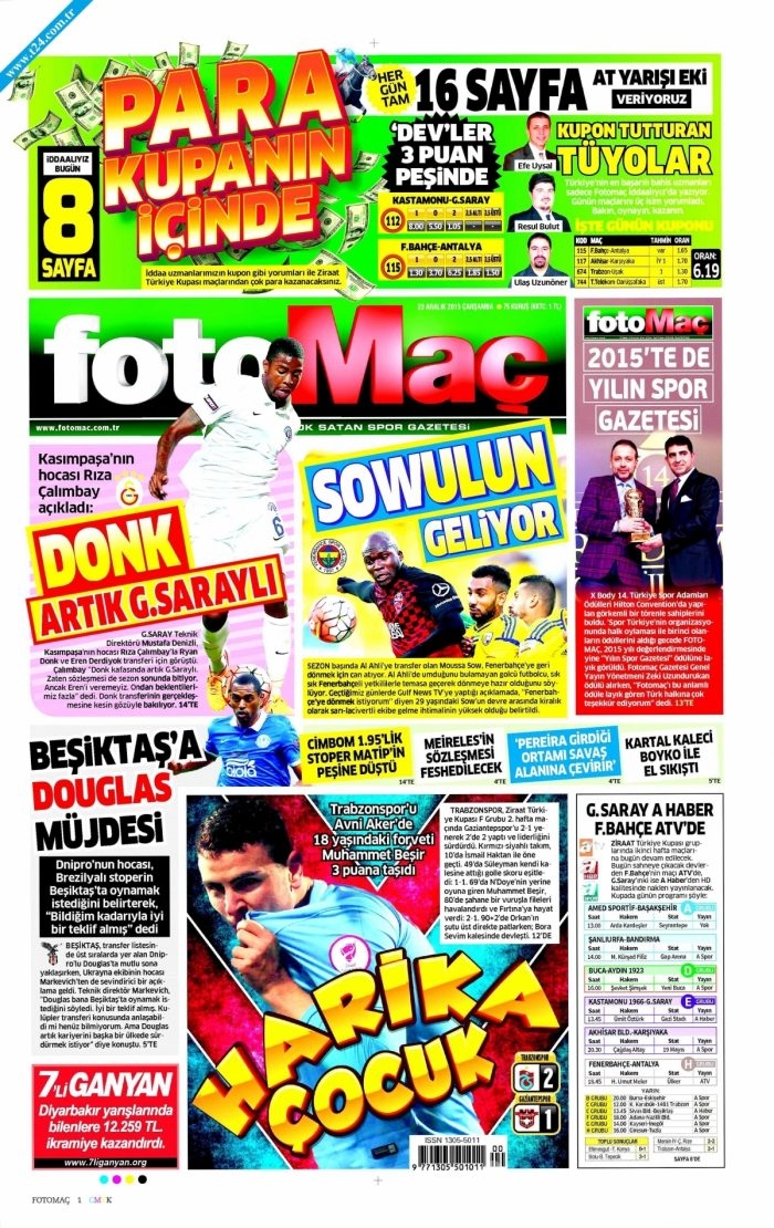 Gazete manşetleri (23 Aralık 2015)