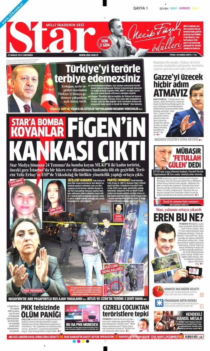 Gazete manşetleri (23 Aralık 2015)