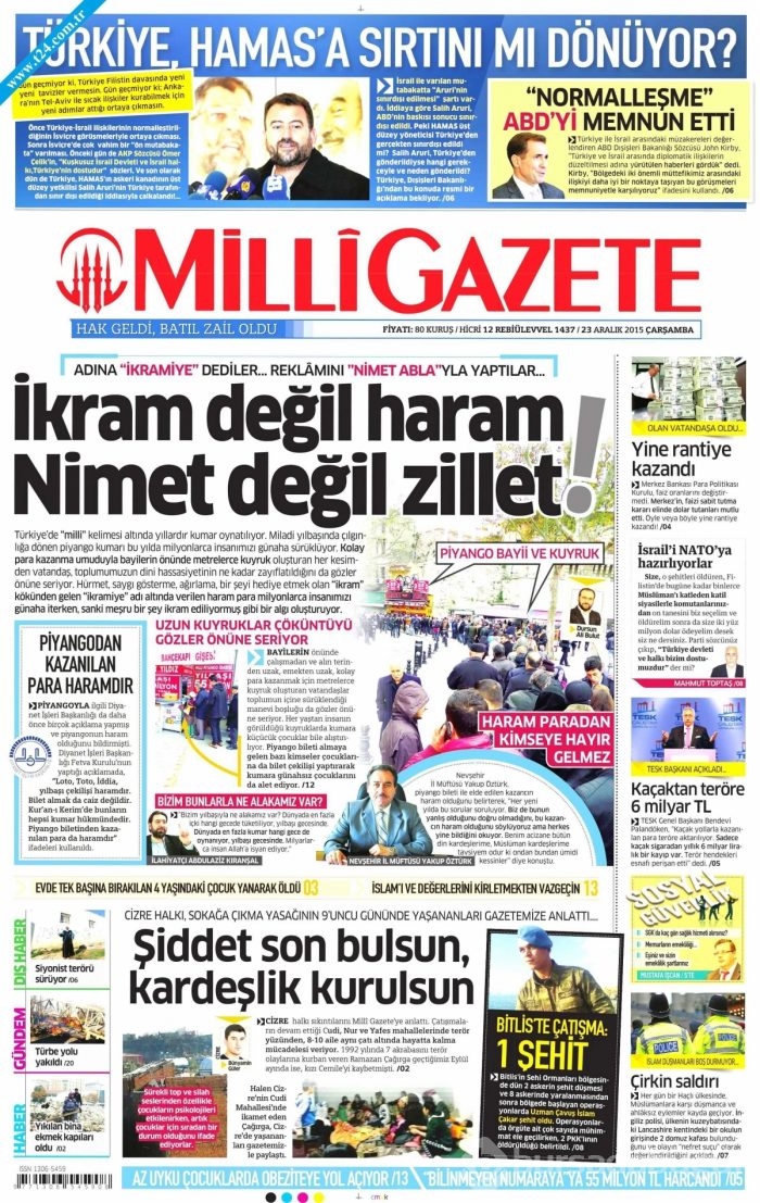 Gazete manşetleri (23 Aralık 2015)