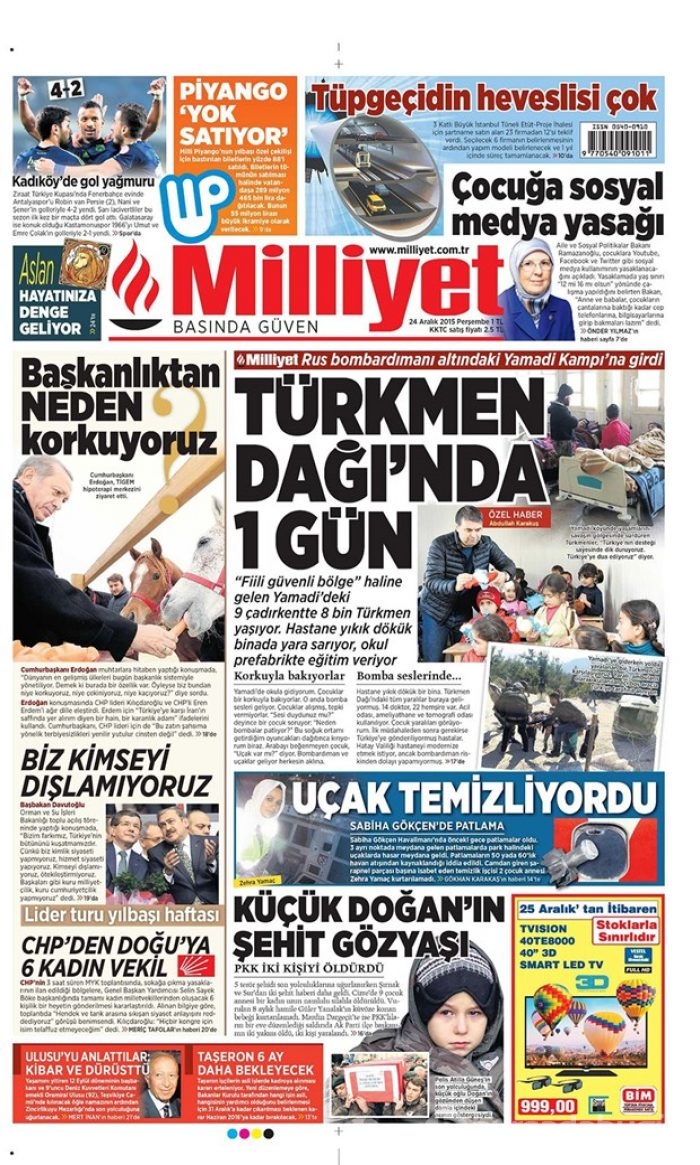 Günün gazete manşetleri 24 Aralık 2015