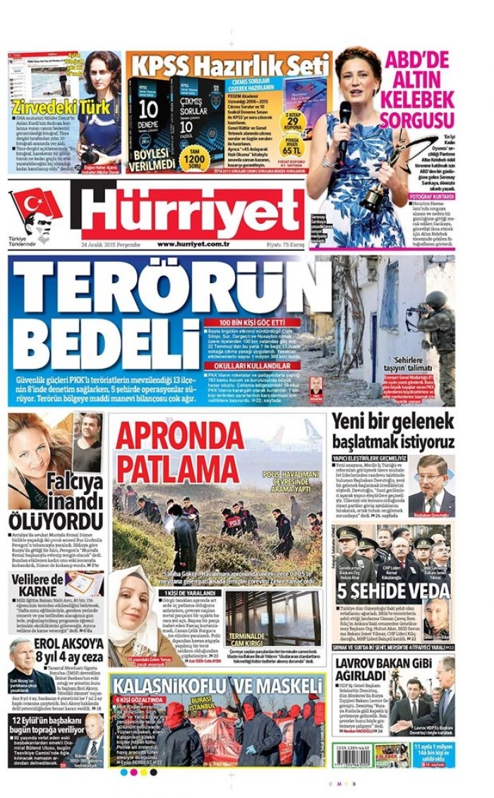 Günün gazete manşetleri 24 Aralık 2015