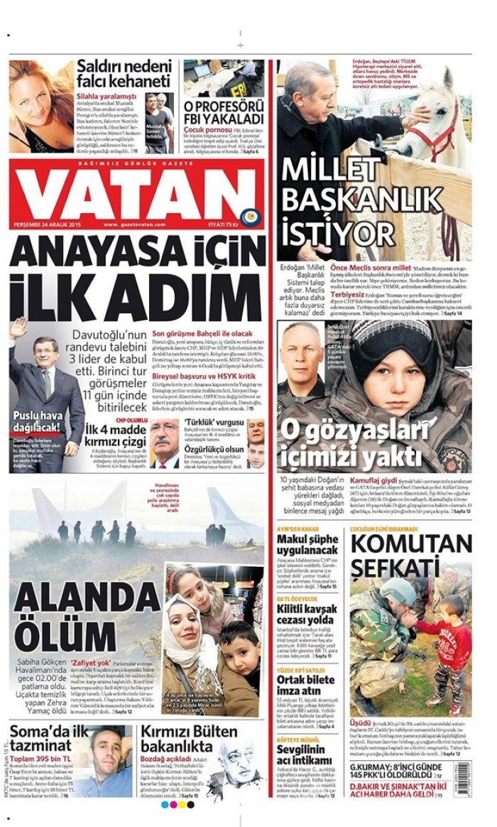 Günün gazete manşetleri 24 Aralık 2015
