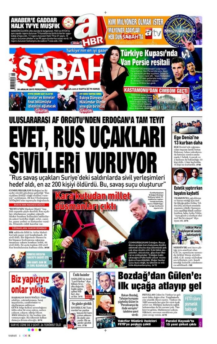 Günün gazete manşetleri 24 Aralık 2015