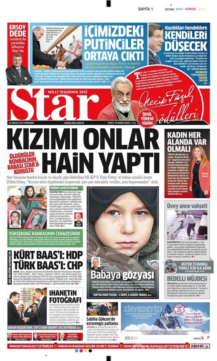 Günün gazete manşetleri 24 Aralık 2015