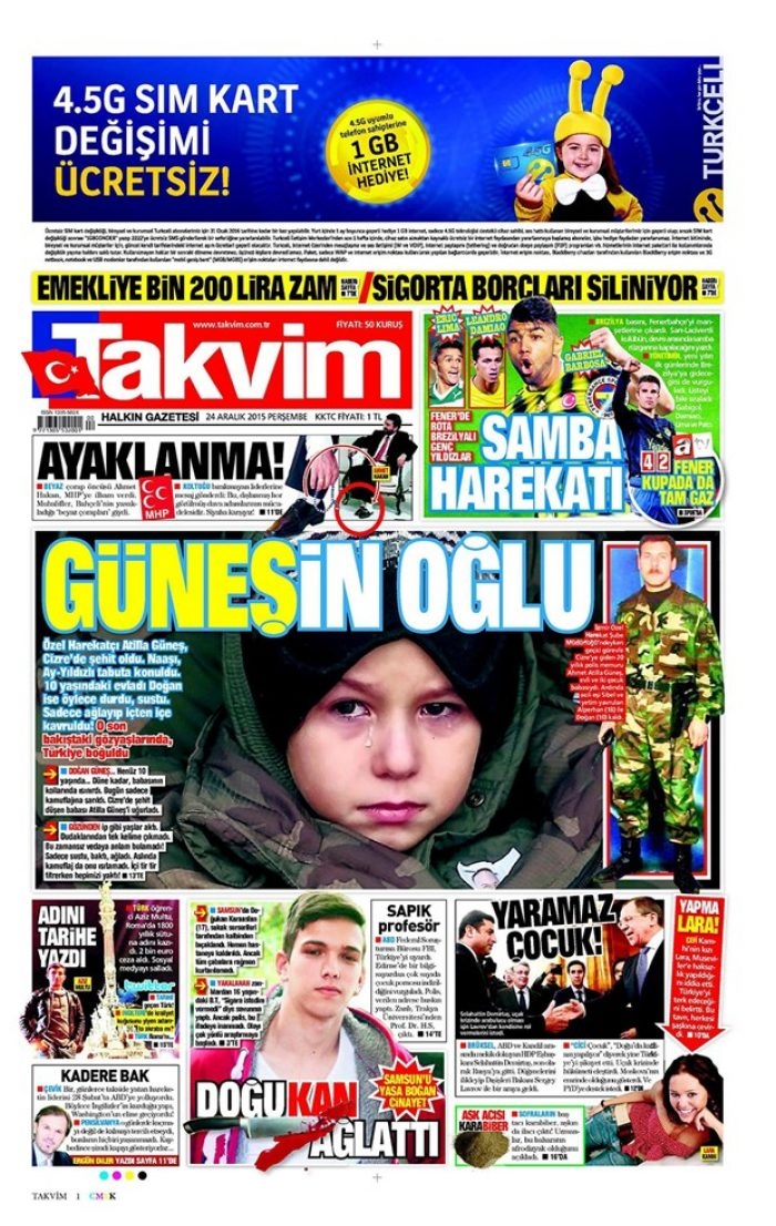 Günün gazete manşetleri 24 Aralık 2015