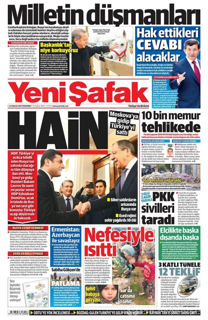 Günün gazete manşetleri 24 Aralık 2015
