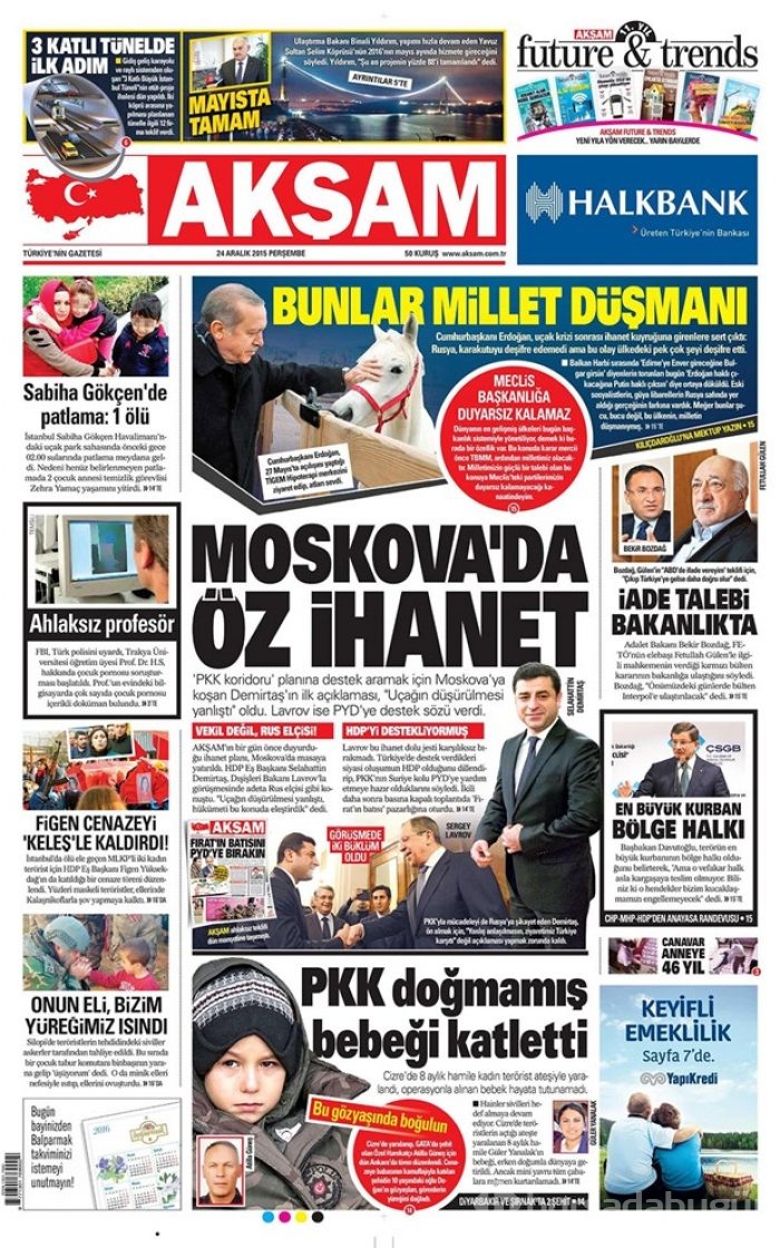 Günün gazete manşetleri 24 Aralık 2015