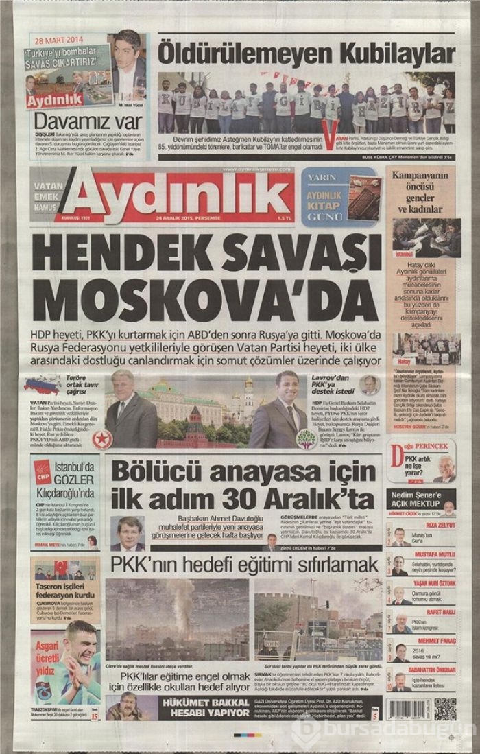 Günün gazete manşetleri 24 Aralık 2015