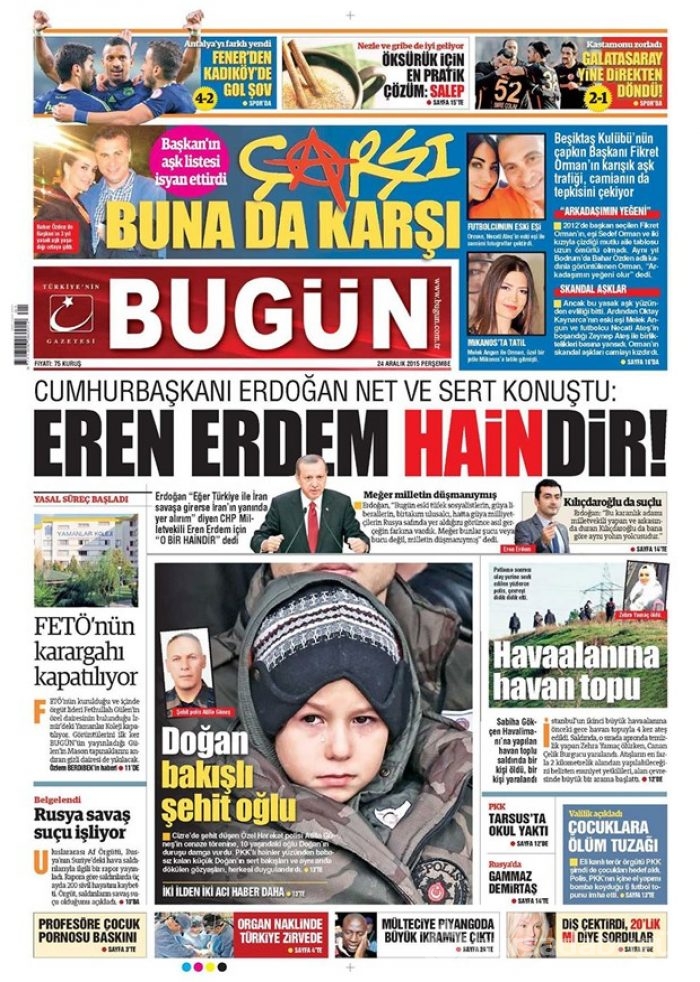 Günün gazete manşetleri 24 Aralık 2015