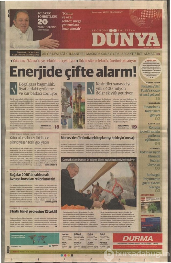 Günün gazete manşetleri 24 Aralık 2015