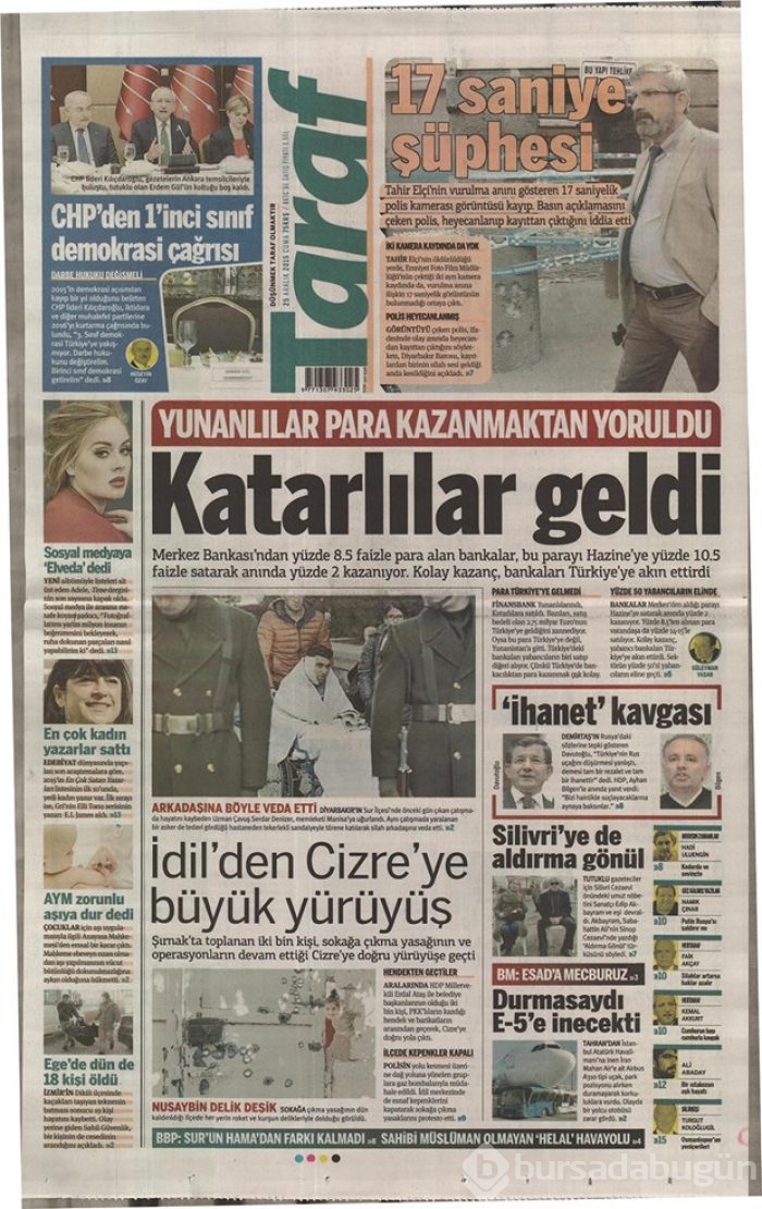 Günün gazete manşetleri 25 Aralık 2015