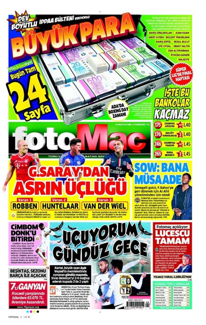 Günün gazete manşetleri 25 Aralık 2015