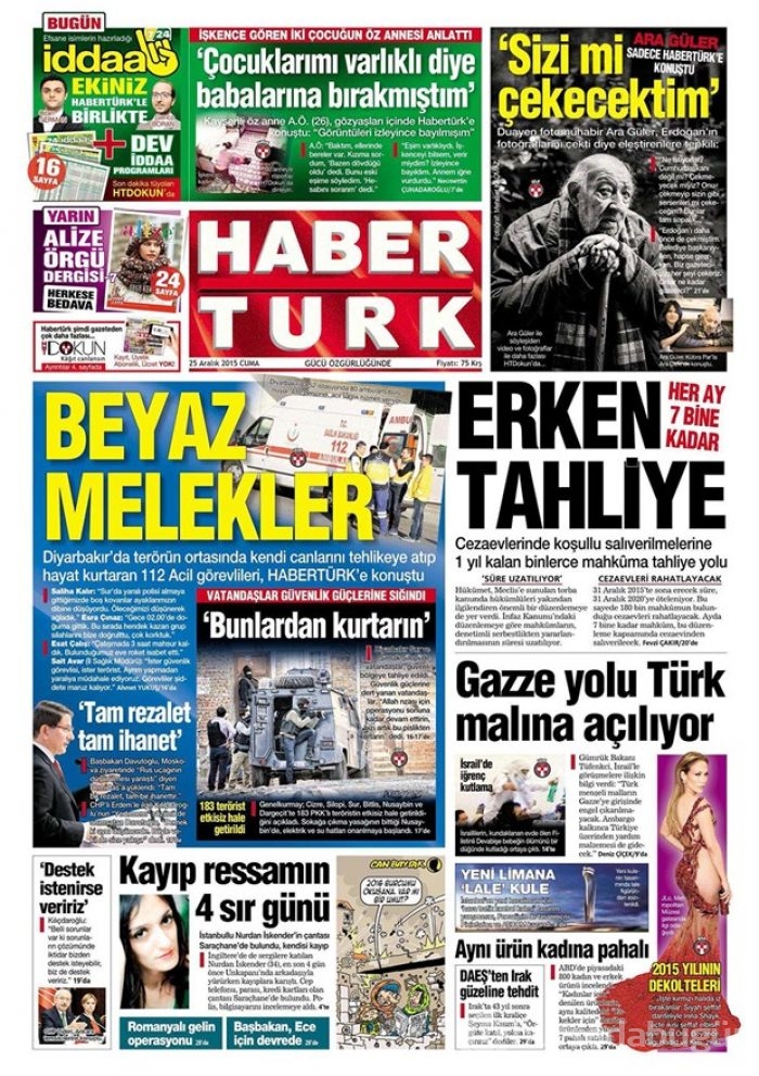 Günün gazete manşetleri 25 Aralık 2015