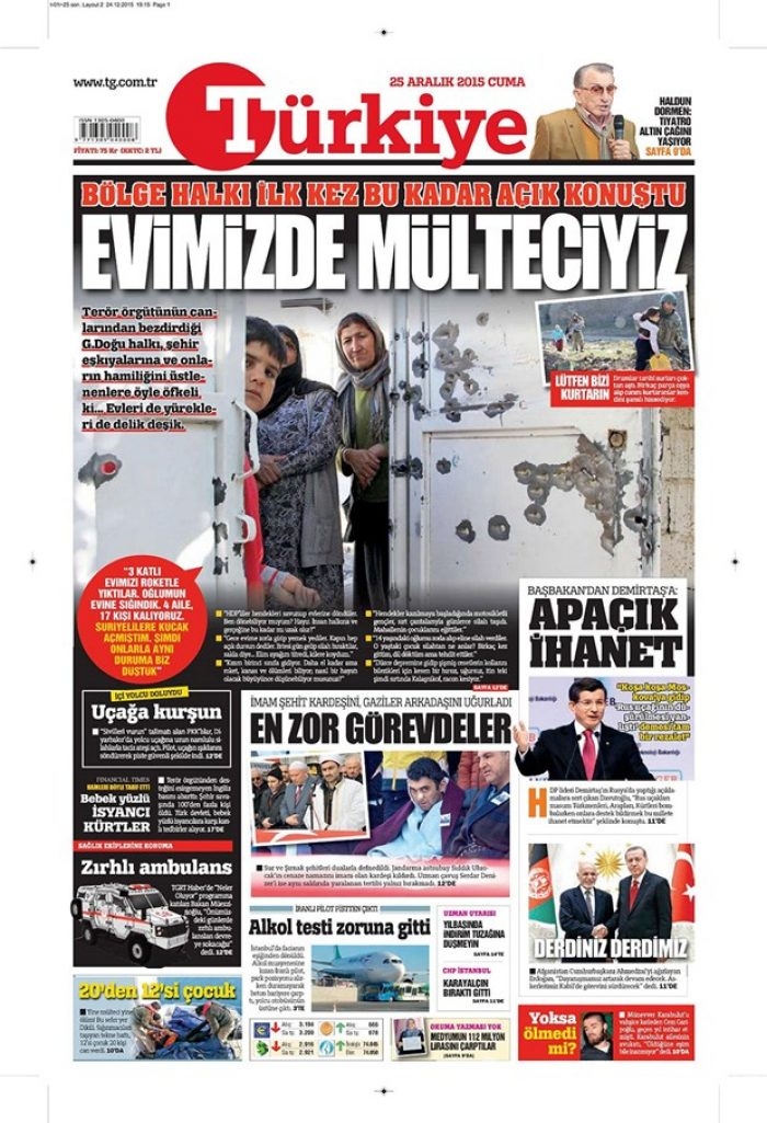Günün gazete manşetleri 25 Aralık 2015