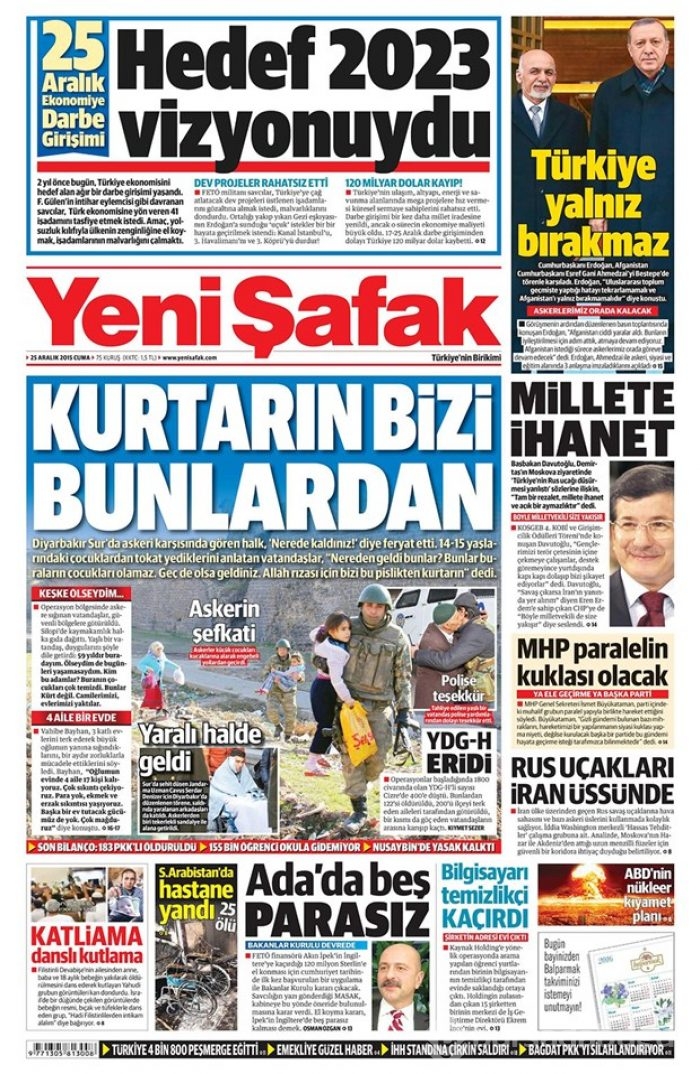 Günün gazete manşetleri 25 Aralık 2015
