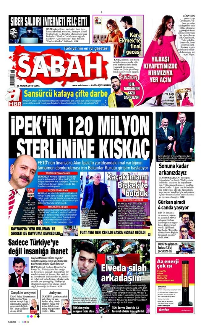 Günün gazete manşetleri 25 Aralık 2015