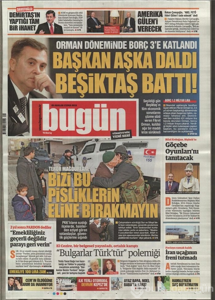 Günün gazete manşetleri 25 Aralık 2015