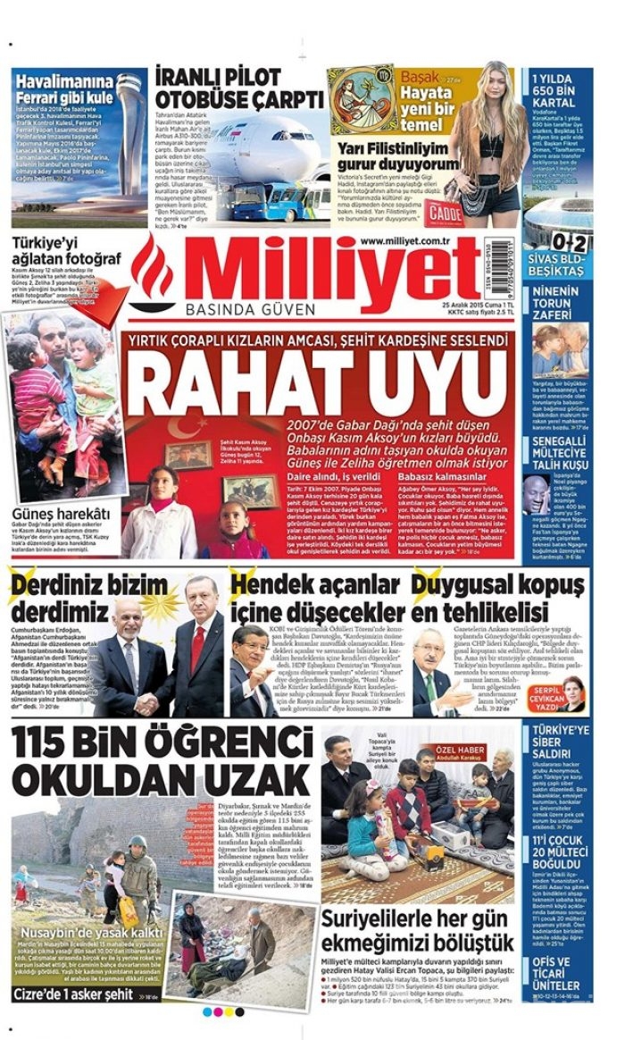 Günün gazete manşetleri 25 Aralık 2015