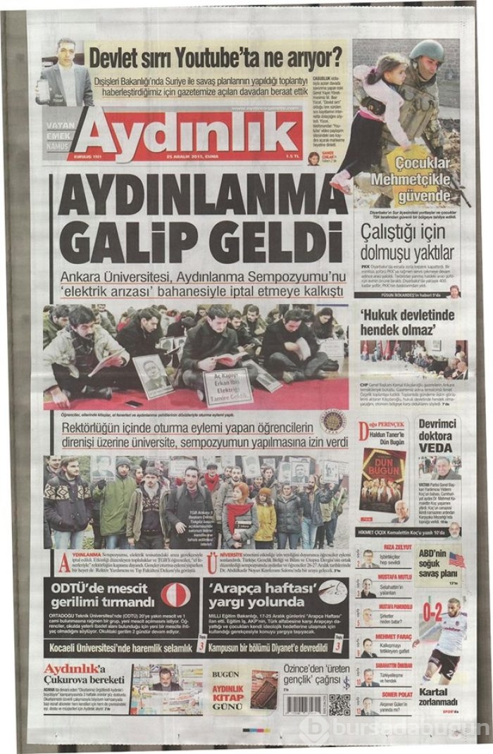 Günün gazete manşetleri 25 Aralık 2015