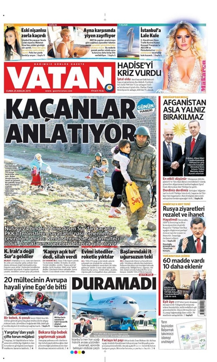 Günün gazete manşetleri 25 Aralık 2015
