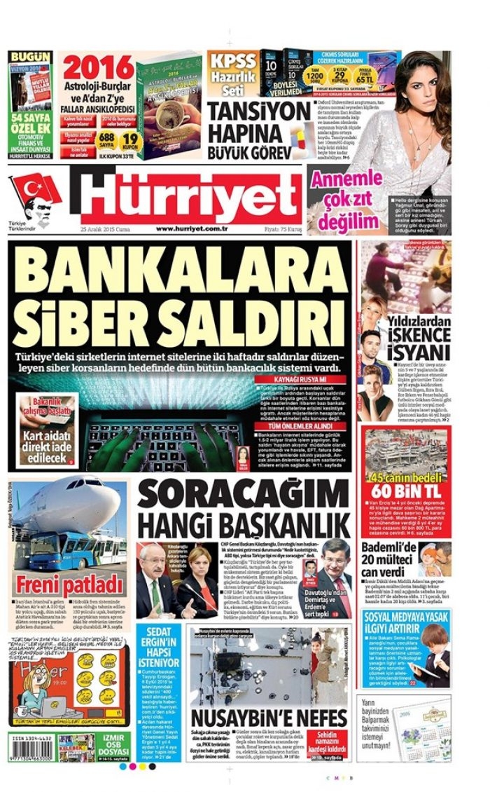 Günün gazete manşetleri 25 Aralık 2015