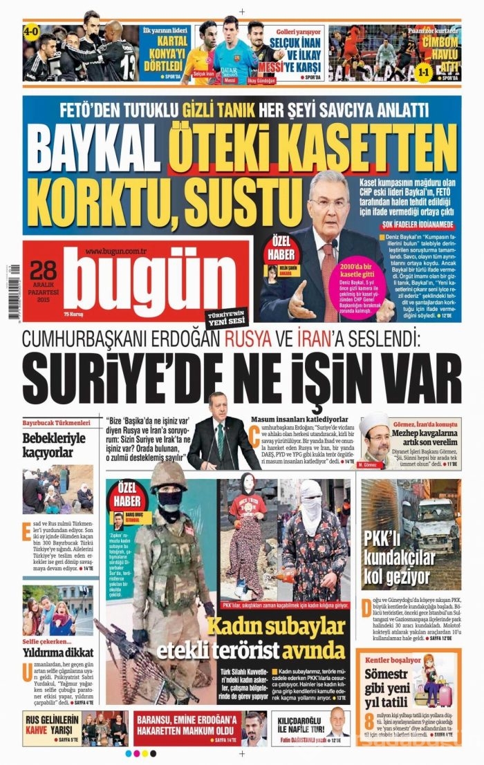 Gazete manşetleri (28 Aralık 2015)