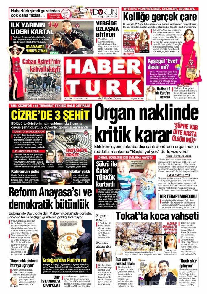 Gazete manşetleri (28 Aralık 2015)