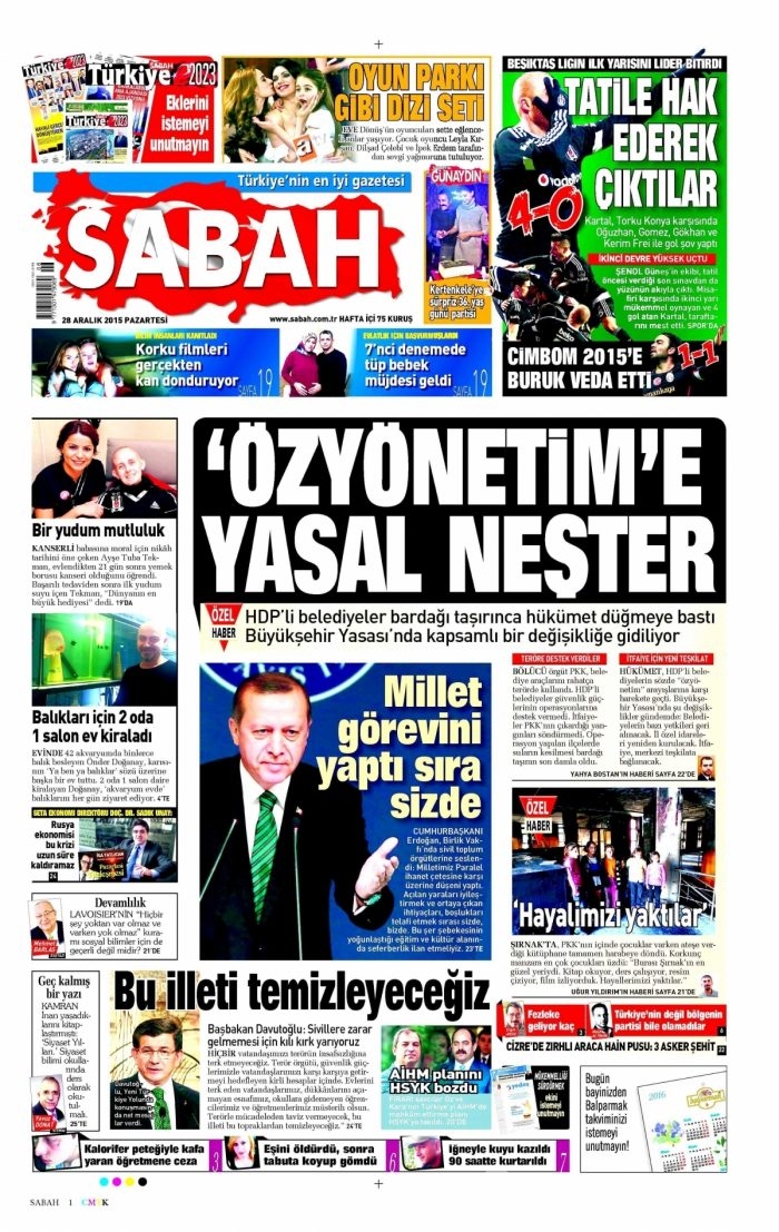 Gazete manşetleri (28 Aralık 2015)
