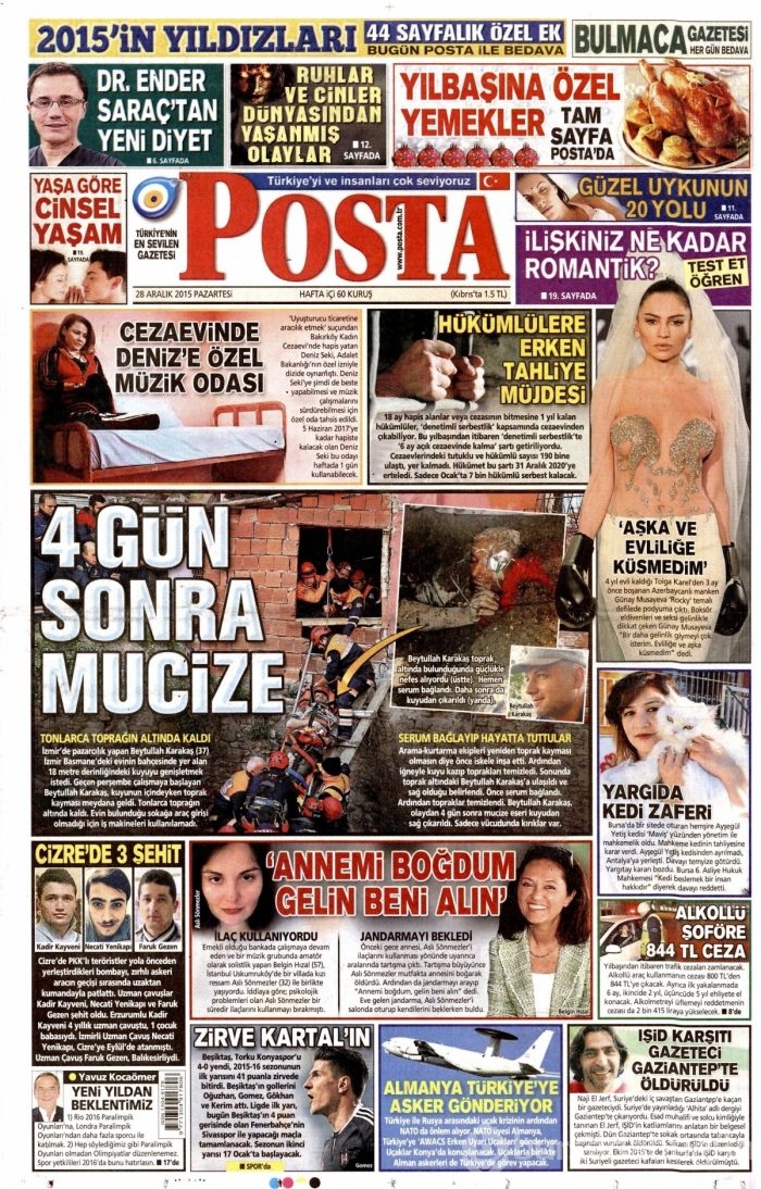 Gazete manşetleri (28 Aralık 2015)