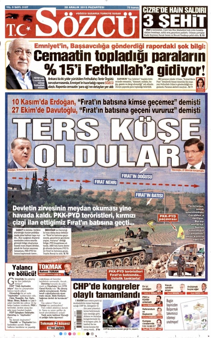 Gazete manşetleri (28 Aralık 2015)