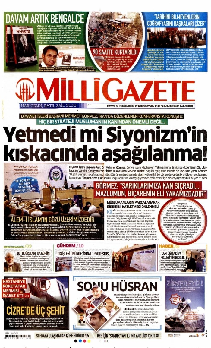 Gazete manşetleri (28 Aralık 2015)