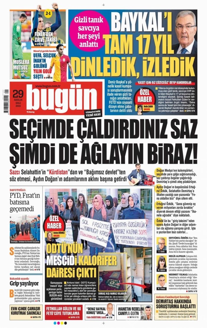 Gazete manşetleri (29 Aralık 2015)