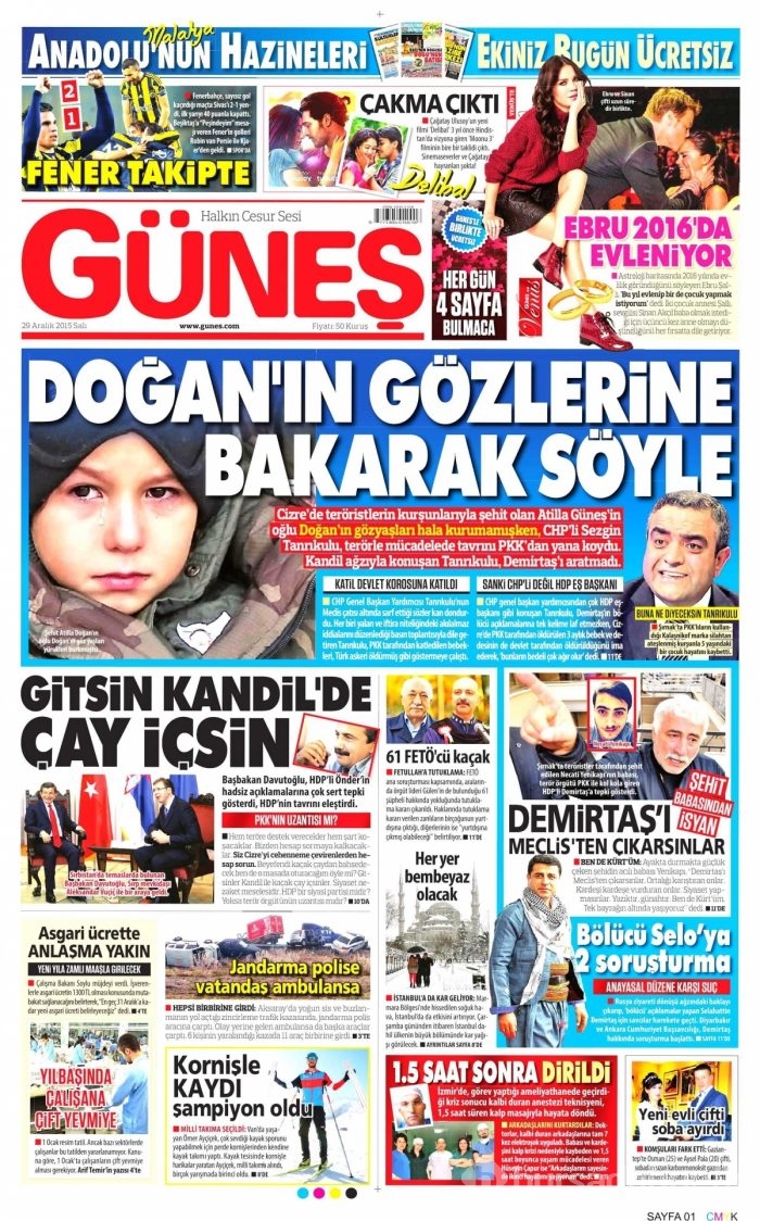 Gazete manşetleri (29 Aralık 2015)
