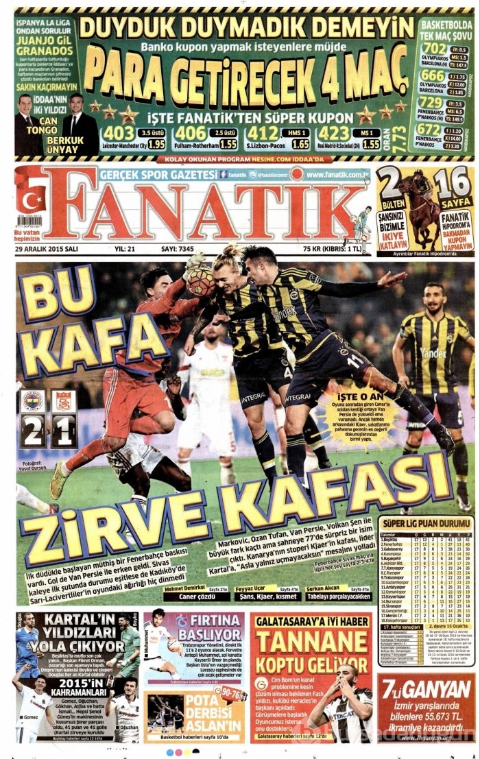 Gazete manşetleri (29 Aralık 2015)