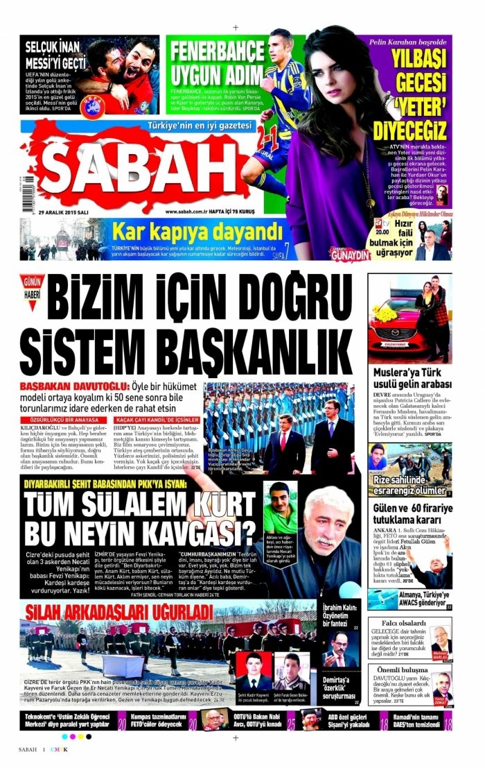 Gazete manşetleri (29 Aralık 2015)