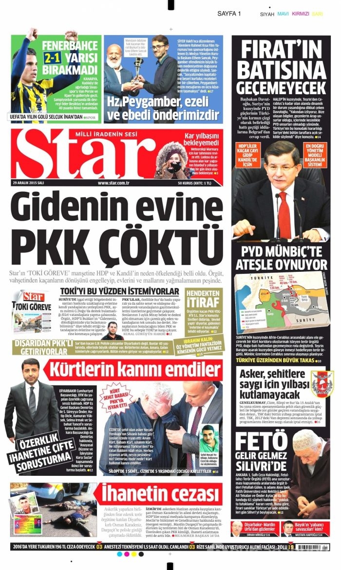 Gazete manşetleri (29 Aralık 2015)