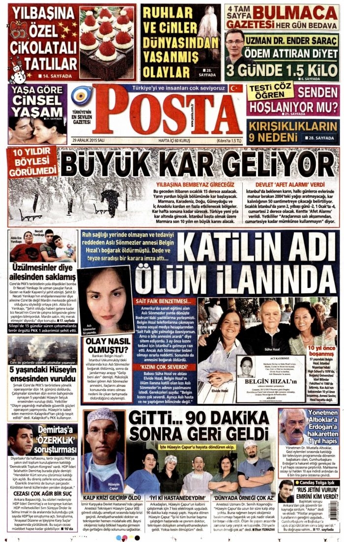 Gazete manşetleri (29 Aralık 2015)