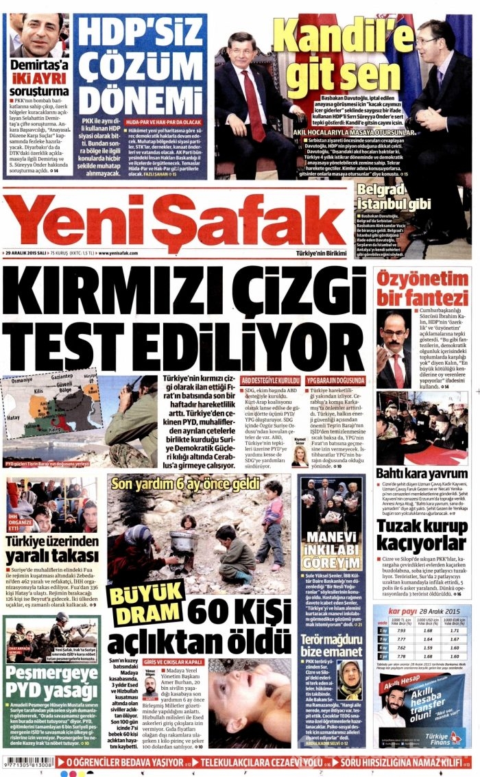 Gazete manşetleri (29 Aralık 2015)