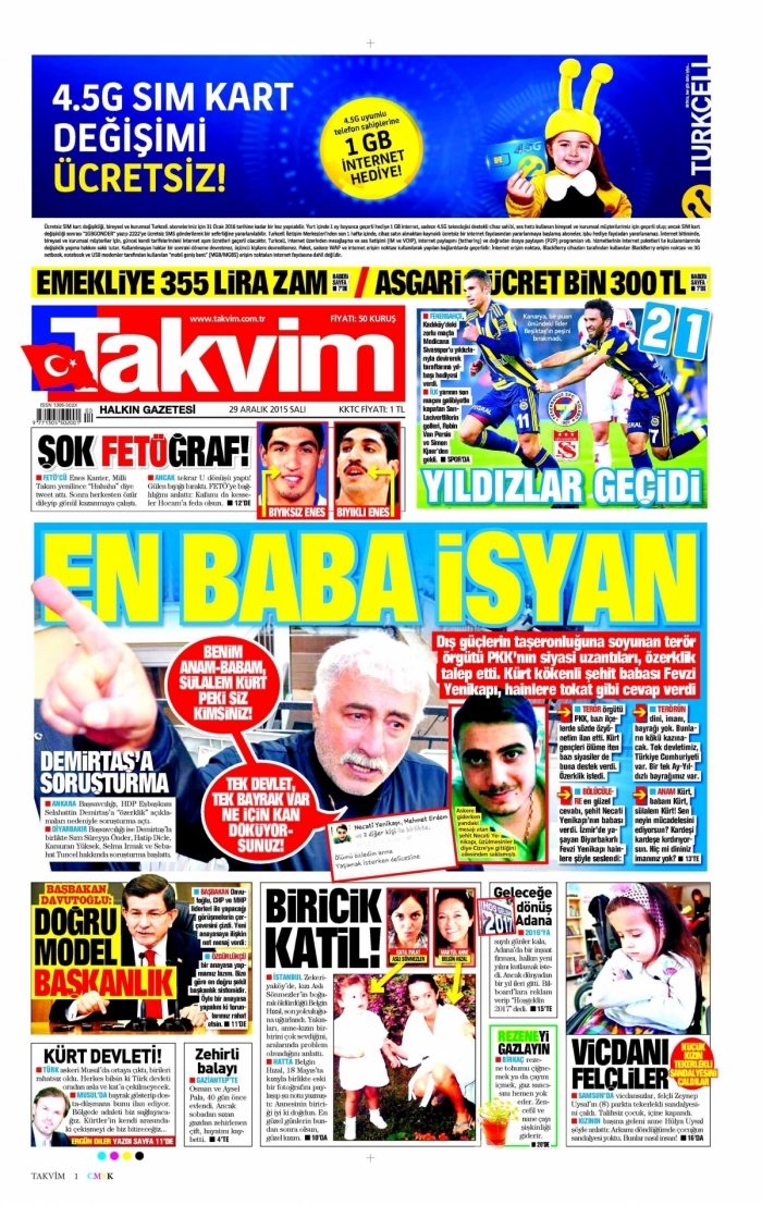 Gazete manşetleri (29 Aralık 2015)