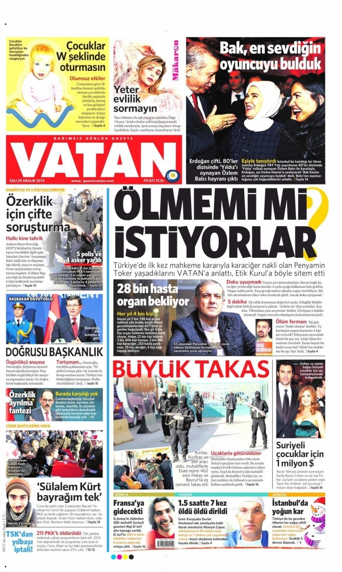 Gazete manşetleri (29 Aralık 2015)