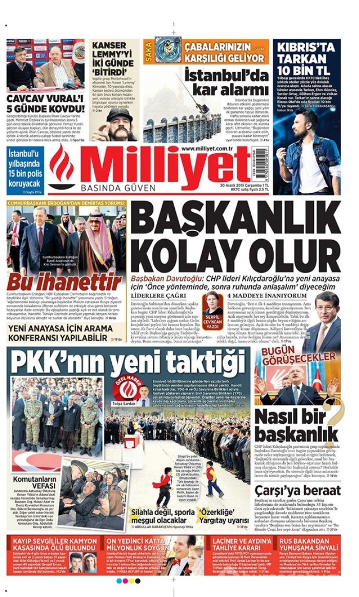 Günün gazete manşetleri - 30 Aralık 2015