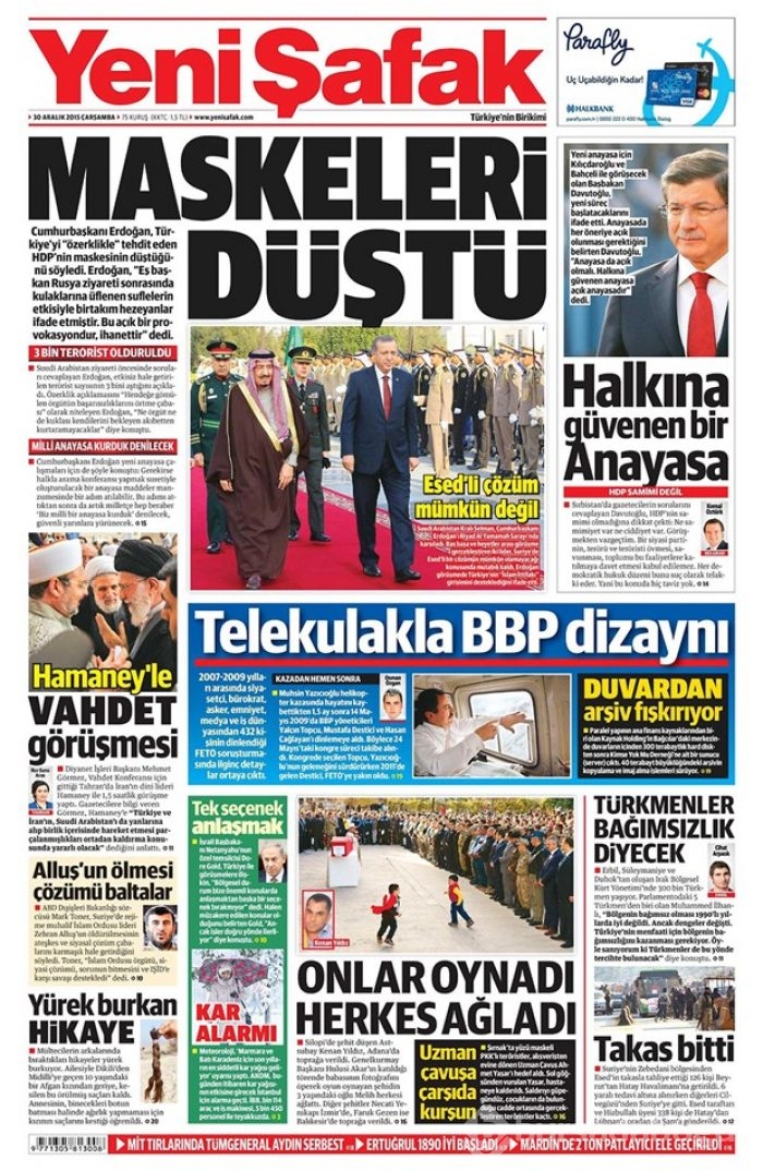 Günün gazete manşetleri - 30 Aralık 2015
