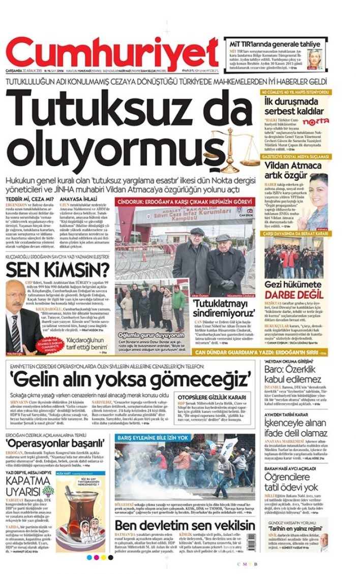 Günün gazete manşetleri - 30 Aralık 2015