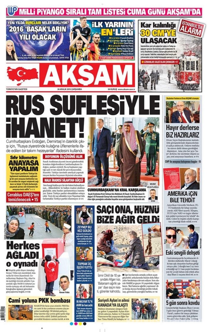 Günün gazete manşetleri - 30 Aralık 2015